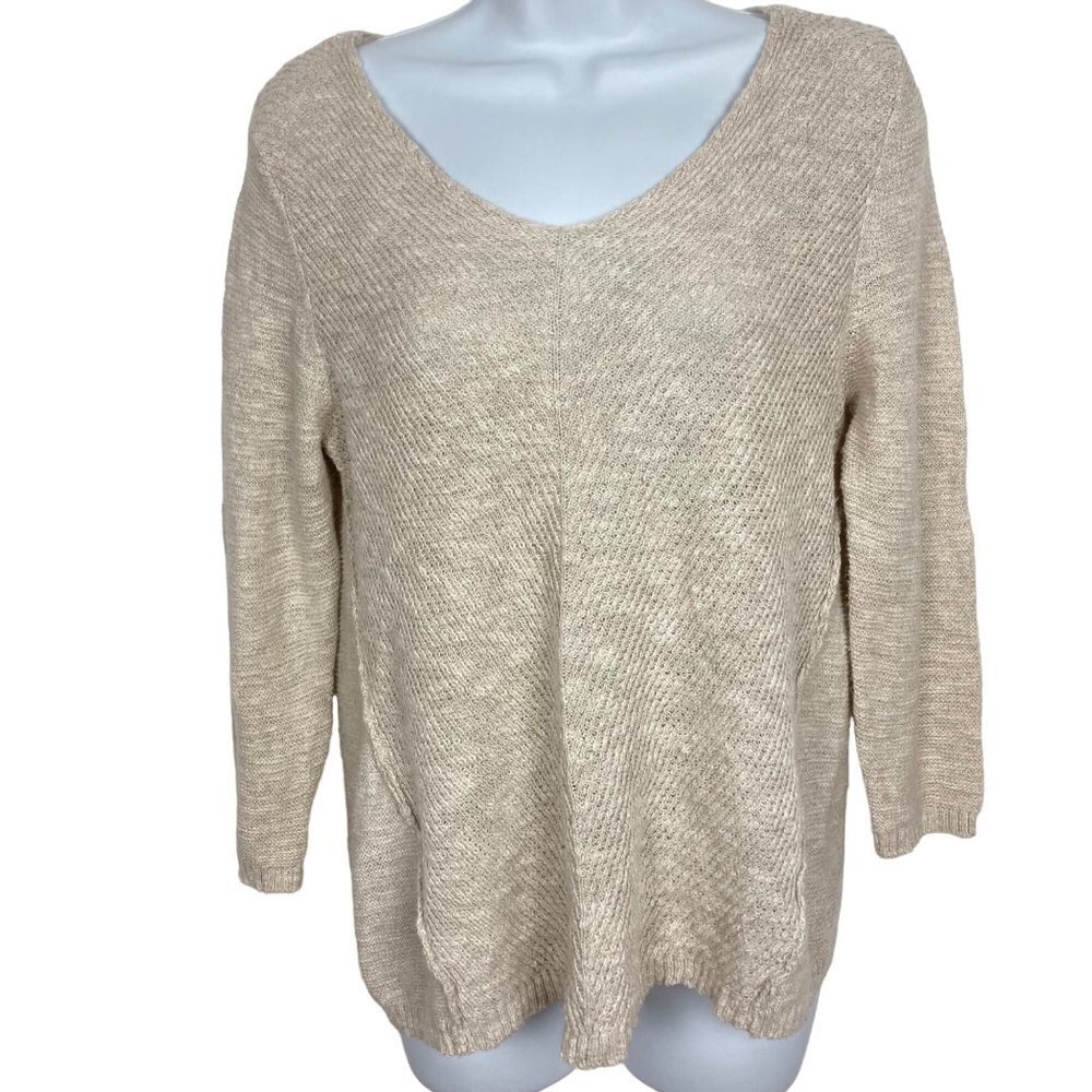 Habitat Clothes To Live In Sweater Womens XS Oversize Beige V Neck Linen Cotton